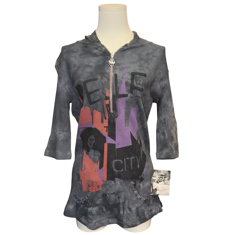 Sledge USA Thermal Hoodie Womens L Pewter New Belle In The City Crystal Wash